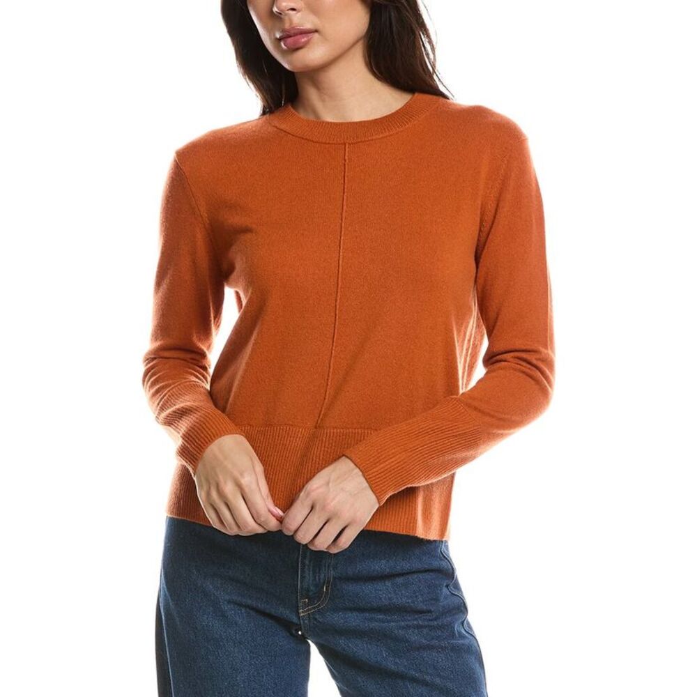 Forte Cashmere Womens  Exposed Seam Crewneck 100% Cashmere Sweater, Brown